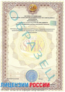 Образец сертификата соответствия (приложение) Уссурийск Сертификат ISO 13485